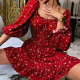 Spring 2025 New Women's Fashion Sexy Print Waist Long-Sleeved Dress HZ1208