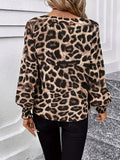 Women's Clothing Explosion V-Neck Leopard Loose Long-Sleeved Casual Shirt Chiffon Shirt HZ1208