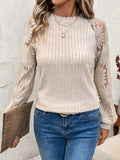 Round-Neck Hollow T-Shirt Lace Splicing Long Sleeve Top HZ1208