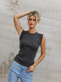 2025 Summer Fashion Solid Color Sleeveless Round Collar Ribs Sexy Hottie Vest Sling Female HZ1208