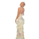 Sexy Women's New Slingless Sleeveless Dress V-Necked Lotus Side-Louned Long Dress HZ1208