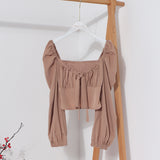 Telding Bow Collar Long Sleeve Shirt Short Umbilly Pure Lust Wind Shoulder Coat 8829 HZ1208