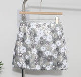 French Heavy Industry Lighting Flowers A-Word Skirt High Waist Thin Ass Anti-Light Short Skirt Women 8158 HZ1208