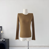 2025 New Model Knitted Long-Sleeved Women Hot To Sell The Basic Solid Color Bottom T-Shirt HZ1208