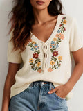 Mori's Vintage Flower Embroidered Knitted Sweater Loose Little Fresh Knitted Shirt HZ1208