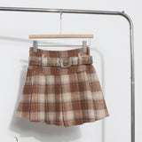 Real Shooting With Belt ~ Lattice Hair Of The Hundred Folded Skirt High Waist Anti-Light Small A Word Short Skirt 8382 HZ1208