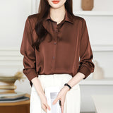 Spring And Autumn 2025 New Advanced Sensational Anti-Floored Wrinkled-Faced Shirt For Women's French Leisure Career Commuting Shirt HZ1208