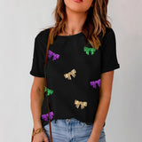 Short-Sleeved T-Shirt Fashion Women's New Summer Loose Round Collar Bow Top Woman HZ1208