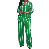 2025 New Women's Striped Long-Sleeved Shirt Trousers Fashion Suit Women's Two Sets HZ1208