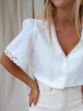 Shirt Large Size Women's Fat Mm Loose Short-Sleeved Lace Chiffon Shirt Top HZ1208