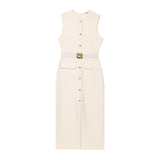 Spring New With Belt Cuffless Sleeveless Fande Dress 3897054 HZ1208