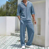 2025 New Commuting Suit Casual Shirt Solid Color Short-Sleeved Trousers Men's Two Casual Sets HZ1208