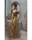 Women's Explosive Flower Slant Shoulders Big Smash Flower High-End Dress HZ1208