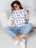 2025 New Sexy Women's Love Mesh Splicing Loose Basic Round-Neck Short-Sleeved T-Shirt HZ1208