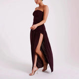 New Sling With Slanted Shoulder Folded Open Fork A Plain Shoulder Dress Solid-Colored Long Dress Women's Dress HZ1208