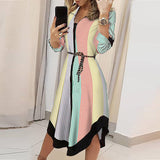 Women's New Mid-Slen Dress Print Collar With Long-Sleeved Dress Women 661 HZ1208