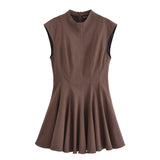 Autumn 2025 French Design Waist Wave Wide Swing Mini Sleeveless Dress 8841460 HZ1208