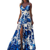 Spring 2025 Women's Dress Sexy Temperament Print V-Neck Sling Elegant Open-Fork Dress HZ1208