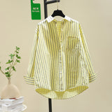 Pure Cotton Thin Striped Shirt Women Long Sleeve Fashion Korean Casual Loose Shirt Women Wear Sunscreen HZ1208