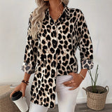 Autumn And Winter New Elegant Shirt Leopard Print Long-Sleeved Casual Holiday Shirt Top HZ1208