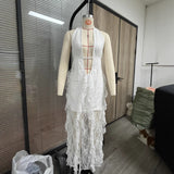 Sexy Sleeveless Slings With Lot Leaves Side-Off Long Dress Hot Net Yarn Splicing Holiday Dress HZ1208