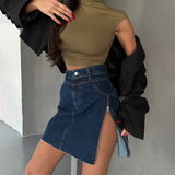 Personality Trend Hottie Retro Washing Water High Waist Side Open Zipper Denim Short Skirt A Word Half Skirt HZ1208