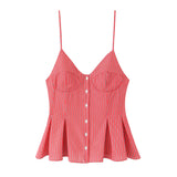 6013-2025 New Women's Dress V-Neck Buckle Solid-Colored Folded Slings Top Women's Style HZ1208