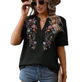 Short-Sleeved Embroidered Top Women's Literary And Art Retro Shirt Women Loose Temperament 2025 Summer New HZ1208