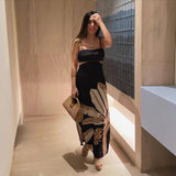 Ins Bare Back Sling Dress Spring New Leisure Wind-Scared Belt Print Dress HZ1208