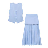 Summer New Undecorated Knitted Vest Knitted Folding Splicing Skirt Set HZ1208