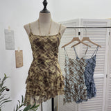 Real Shooting Mesh Yarn Irregular Rivet Vest Dress Women 2025 Summer Dress New Lotus Edge Sleeveless Top 1273 HZ1208