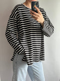 2025 Spring And Summer New Striped T-Shirt Women Simple Leisure Loose Thin Sleeve Long-Sleeved Top HZ1208