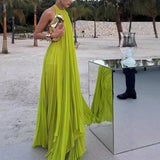 Sexy Women's New Sexy Sleeveless Slings Solid Folds Long Skirt Set HZ1208