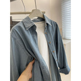 Deep-Colored Two-Color Cowboy Shirt Women Spring And Autumn New Retro Spousal Folding Wearing Long-Sleeved Shirt Casual Coat Tide HZ1208