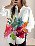 2025 New Ink Flower Print Elegant Open Shirt Pocket Shirt HZ1208