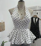 Purely Want To Show The Back Hanging Neck Tie With Wave Point Sling Vest Skirt Sleeveless Doll Shirt Short Top 9230 HZ1208