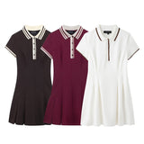 Autumn 2025 New Women's Retro Body-Creats Bumping Color Ribs Wide Folding Dress HZ1208