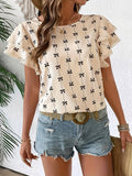 Summer New Jacket Round-Neck Chiffon Women Fashion Trend Printing Short-Sleeved Top Women HZ1208