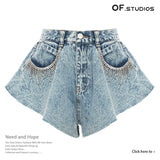 25 New Station Styling Lotus Leaves Side Hem Wide Legs Denim Shorts Hot Pants Fake Skirts 1565 HZ1208