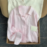 French Linen Shirt Women's Summer Thin Old Money Liner Shirt Long Sleeve Sunscreen Cotton Top HZ1208
