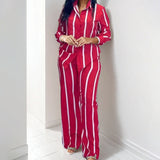 2025 New Women's Striped Long-Sleeved Shirt Trousers Fashion Suit Women's Two Sets HZ1208