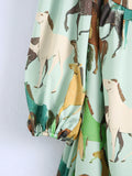 2025 Women's Horse Print Long-Sleeved Dress Dress 2742 HZ1208