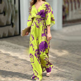 2025 New Women's Wear In Fashion Elegant Print Bat Sleeves V-Neck Women's Jumpsuit Women 661 HZ1208