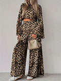 Spring 2025 New Leopard-Print Loose Comfortable Long-Sleeved Trousers Two-Set Ladies Suit HZ1208