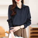 Spring And Autumn 2025 New Advanced Sensational Anti-Floored Wrinkled-Faced Shirt For Women's French Leisure Career Commuting Shirt HZ1208