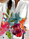 2025 New Ink Flower Print Elegant Open Shirt Pocket Shirt HZ1208