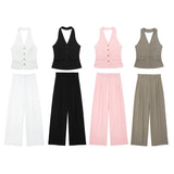 Z Autumn New Back Hanging Neck Vest 8364532 Broad Leg Pants 8365532 HZ1208