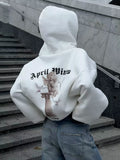 Loose Personality Trend Hottie Casual Blouse Angel Print Hooded Zip-Up T-Shirt Girl Spring And Autumn HZ1208