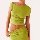 Fashion Two Sets Of New Short-Term Umbilical Wrinkles Body-Body Hip Skirt Suit HZ1208