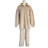 Ins Blogger's Set Of Brace Lap Collar Casual Half-Tipper Trousers Wide Leg Trousers Autumn And Winter Two Sets Of Wide-Legged Trousers HZ1208